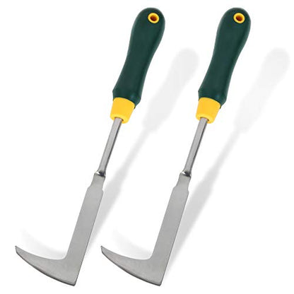 2 Pack 13" Crack Weeder Crevice Weeding Tool with Garden Gloves, Stainless Steel Manual Weeder Lawn Yard Gardening Hand Tool (L-Shape)