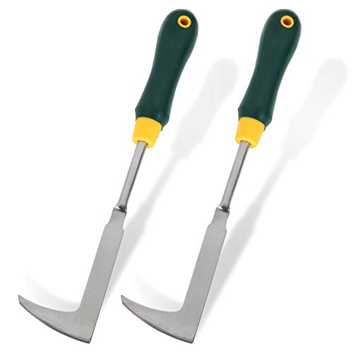 2 Pack 13" Crack Weeder Crevice Weeding Tool with Garden Gloves, Stainless Steel Manual Weeder Lawn Yard Gardening Hand Tool (L-Shape)
