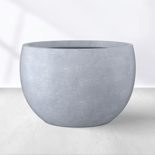 Kante Large Round Bowl Blue Gray Concrete Planter 20" Dia, Outdoor - color: Gray, size: 19.9" d