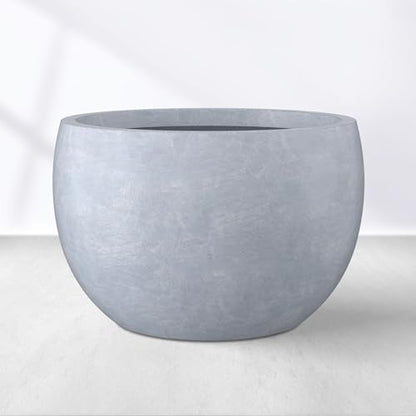 Kante Large Round Bowl Blue Gray Concrete Planter 20" Dia, Outdoor - color: Gray, size: 19.9" d