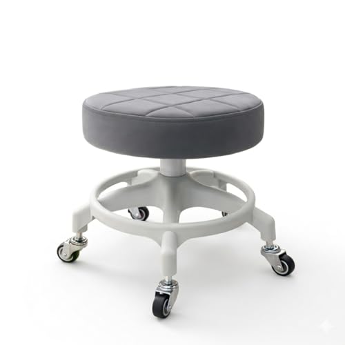 Upgraded Low Rolling Stool with 360° Smooth&Quiet Bearing Rubber Wheels, Heavy-Duty 450lbs Mechanic Rolling Seat for Salon, Workshop, Garage, Waffe Anti-Tip Matte Grey Seat White Base - color: Matte Grey Seat & White Base