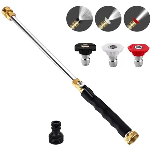 High Pressure Hose Nozzle for Garden Hose - Metal Power Washer Wand Jet Nozzle with 3 Spray Tips, Heavy Duty Brass Connector, 18" Long Handle Water Sprayer for Car Wash, Patio Cleaning