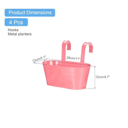 uxcell Rail Planter for Outdoor Plants, 4 Pcs 11" Iron Wall Hanging Planters Fence Railing Balcony Planters with Drainage Holes and Detachable Hooks, Pink - color: Pink