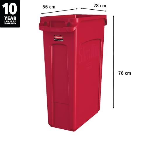 Rubbermaid Commercial Products Slim Jim Trash/Garbage Can with Venting Channels, 23-Gallon, Red, for Kitchen/Office/Workspace - color: Red, size: 23 Gal