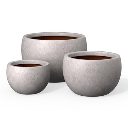 Kante Set of 3 CON Gray Concrete Bowl Round Planters for Modern Home - color: Light Gray, size: 19.9/15.7/11.8-Inch Dia