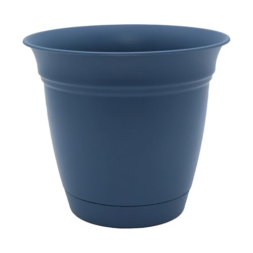The HC Companies Eclipse Round Planter with Saucer - Outdoor & Indoor Plant Pot with Drainage Holes - Lightweight, UV-Resistant Plastic Pots for Plants, Flowers & Herbs (10" Slate Blue, Pack of 1) - color: Slate Blue, size: 10"