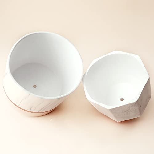 LA Jolie Muse Ceramic Flower Pots, 6.7 & 5.4 Inch Indoor Plant Pot Set of 2 - color: 6.7"+5.4"-white Pink