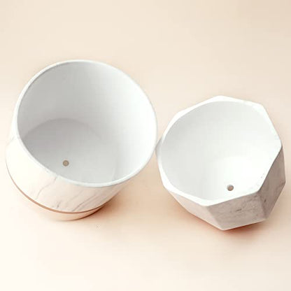 LA Jolie Muse Ceramic Flower Pots, 6.7 & 5.4 Inch Indoor Plant Pot Set of 2 - color: 6.7"+5.4"-white Pink