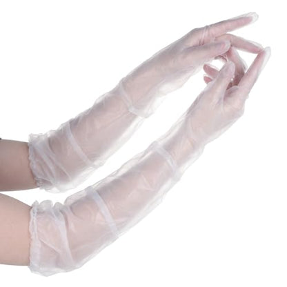 Larrel Long Disposable Gloves for Cleaning, 10Pcs Clear Waterproof Protective Dishwashing Gloves, Long Plastic Glove for Household Cleaning, Dishwashing, Gardening(18.11in/46cm)