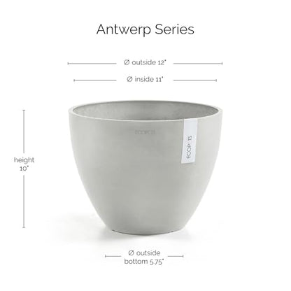 Ecopots Antwerp Round Tapered Flower Planter, White Grey, 12" - color: White Grey, size: 12"