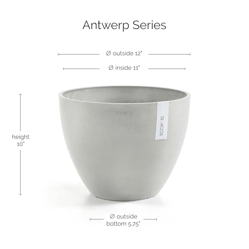 Ecopots Antwerp Round Tapered Flower Planter, White Grey, 12" - color: White Grey, size: 12"