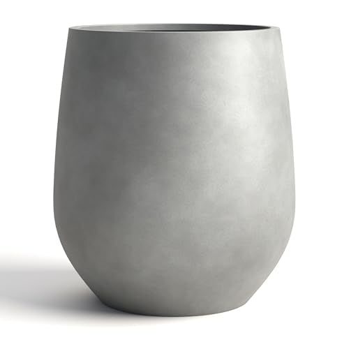 DTY Premium Mt Wilson Tall Tapered Fiberstone Planter for Indoor Outdoor Use, Modern Large Olive Tree Pot with Drainage Hole, Includes 2 Coco Mats. Gray, Medium 15'' D x 16.7” H. 11.2” Pot Opening - color: Gray, size: 15'' D x 16.7'' H