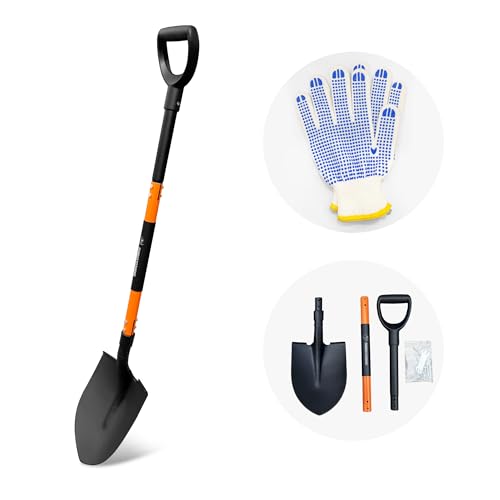 Shovel, Shovels for Digging, 47 Inch Detachable D-Handle with Anti-Slip Design, Heavy Duty Shovels for Gardening Digging