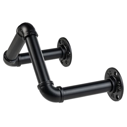 MyGift Black Metal Pipe Garden Hose Holder, Wall Mounted Hose Rack - color: Black