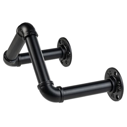 MyGift Black Metal Pipe Garden Hose Holder, Wall Mounted Hose Rack - color: Black