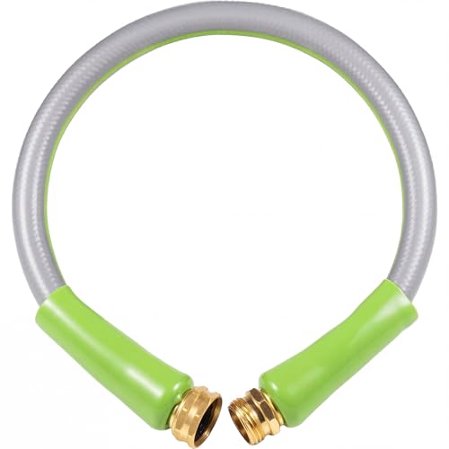 SheeChung Short Garden Hose 2ft x 5/8",Leader Hose for Hose Reel Faucet,Short RV Water Hose Heavy Duty,Lightweight Rubber Small Hose,Hose Extension,3/4"Brass Fittings,Male to Female Hose - color: Grey+Green, size: 2ft-Male to female