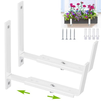Y&M Adjustable Window Box Brackets 2 Pack, Wall Mount Planter Box Brackets - size: Set of 2- White