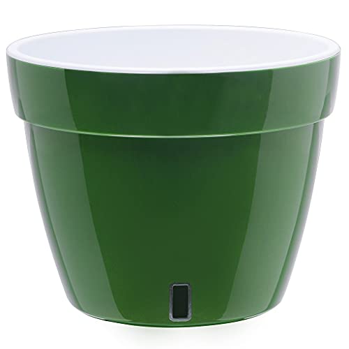 Gardenera 9.2" ASTI Self Watering Planter in Green-Gold/White - Modern Flower Pot with Water Level Indicator for All House Plants, Flowers, Herbs, Succulents and Hanging Plants - color: Green-gold/White, size: 9.2 Inch