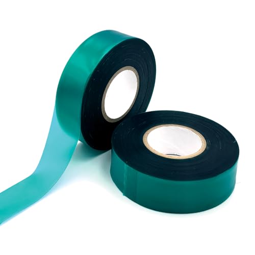 2 Rolls Stretch Tie Tape Garden Tie Tape Thick Plant Ribbon Garden Green Vinyl Stake for Indoor Outdoor Patio Plant Use, 1 Inch Wide by 150 Feet Long
