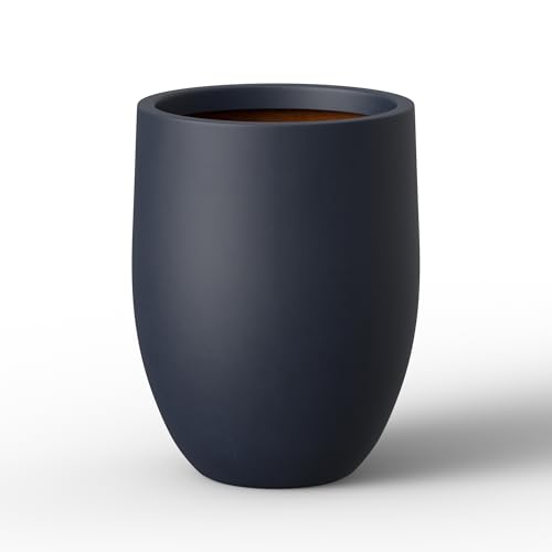 Kante Small Round Curved Charcoal Concrete Planter 9.1" Dia, Outdoor - color: Charcoal, size: 11.8 Inch Tall