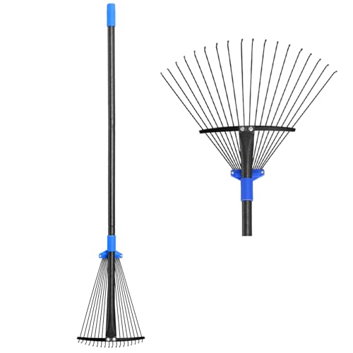 Adjustable Leaf Rake, Metal Garden Rakes for Lawns Heavy Duty Leaves with Expandable Head 8-17", Yard Women Kids Rake for Gardening RV Camping 30-50 inch