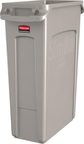 Rubbermaid Commercial Products Slim Jim Plastic Rectangular Trash/Garbage Can/Bin with Venting Channels, 23 GAL, Beige, for Kitchens/Classrooms/Offices/Back of House - color: Beige, size: 23 Gal