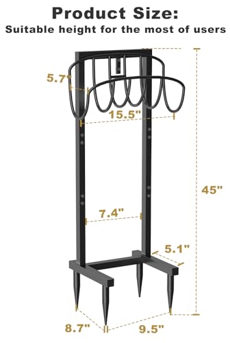 Artigarden Freestanding Garden Hose Holder with 4 Spikes, Heavy Duty Metal Reel Stand Hanger Rack Organizer, Holds Storage 150ft Hose for Outside Yard Lawn, Black - style: Wave Style