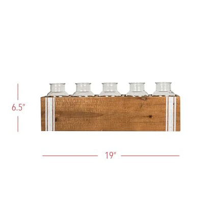 Foreside Home and Garden Ticking Stripe 5 Bud Vase Holder Glass Wood & MDF by Foreside Home & Garden