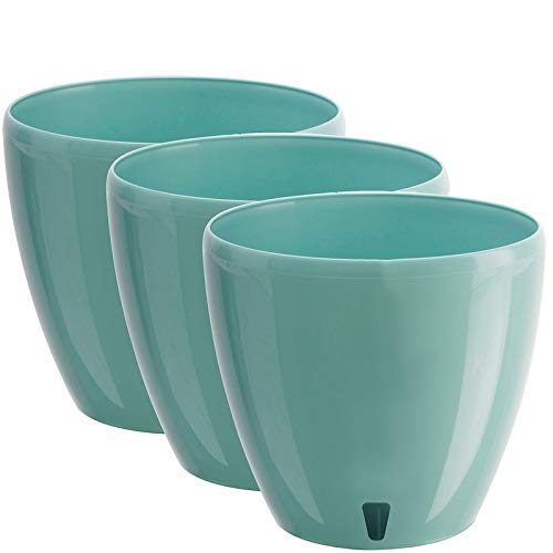 Gardenera 6.7" Deco Self Watering Pots for Indoor Plants in Jade (Set of 3) - Decorative Flower Pot with Water Level Indicator and Drainage Cartridge for All House Plants, Flowers and Herbs - color: Jade - Set of 3, size: 6.7 Inch