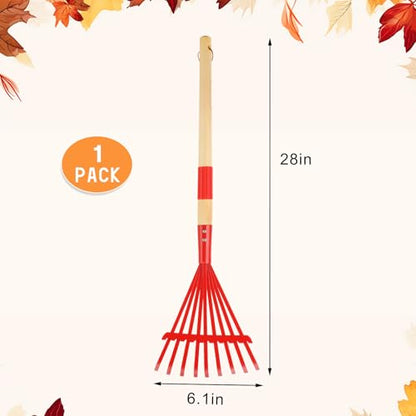 Kids Rakes with Hardwood Handle - Metal Kids Leaves Rakes, 28" Child Size Lawn Rakes with Vibrant Red Heads, Garden Tool Set for Kids Boys and Girls - color: Red