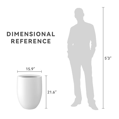 Kante Modern Home Minimalist 21.7" Tall White Concrete Bullet Planter - color: Snow White