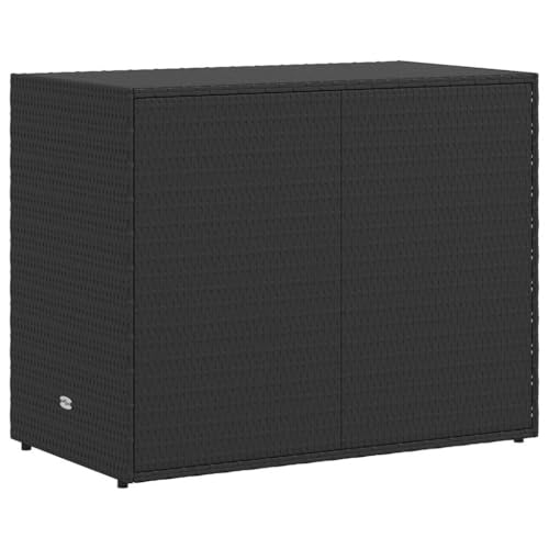 Poly Rattan Garden Storage Cabinet Black, Water Resistant Outdoor Cabinet with Acacia Wood Handles, Powder-Coated Steel Frame, 39.4x21.9x31.5 Inches - color: Black