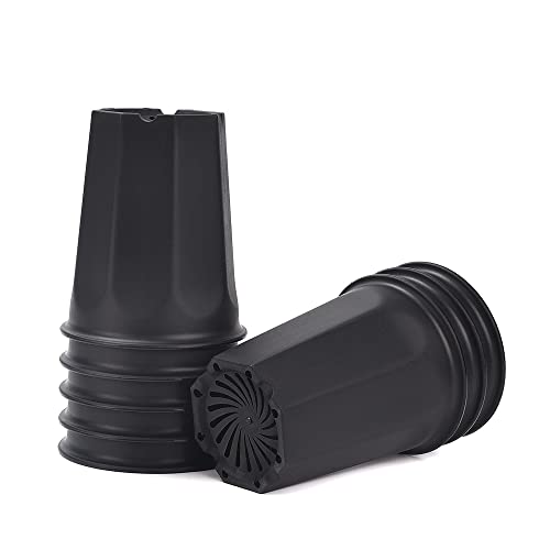8 Pack 6.10 Inch Black Plastic Deep Nursery and Seedling Pots, Round Planter Container for Transplanting, Cutting, Succulent - color: Black, size: 6.10 inch