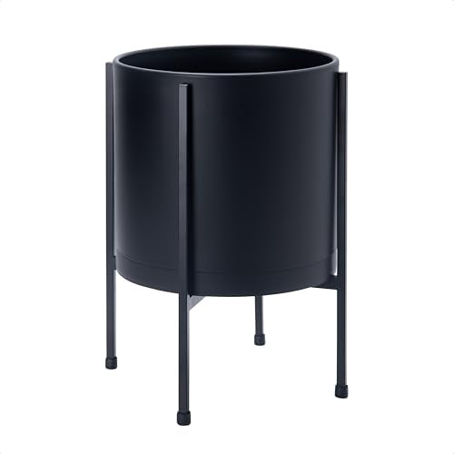 D'vine Dev Plastic Planter Pot with Metal Stand, Black, 10 in, 55-D-B-2 - color: Black, size: 10 Inch