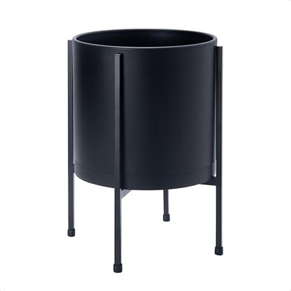 D'vine Dev Plastic Planter Pot with Metal Stand, Black, 10 in, 55-D-B-2 - color: Black, size: 10 Inch