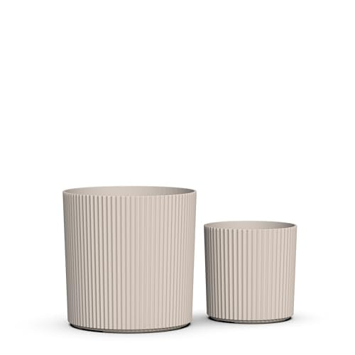 Mayne Haven 10in & 14in Round Fluted Modern Planter Set, Chai, 2-Pack - color: Chai, size: 10in and 14in