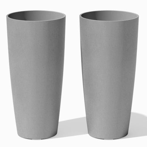 Veradek Mason Series Vega Planter - Tall Round Outdoor Planter with Shelf - color: Gray, size: 28 inch - 2 pack