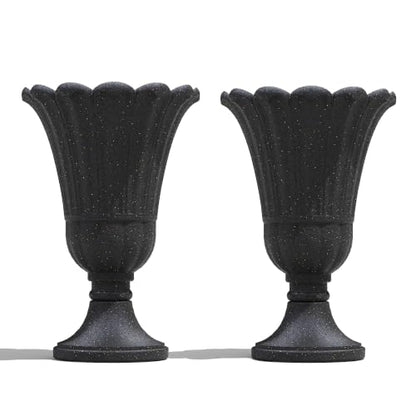 24" Tall Urn Planters Set of 2, Black Outdoor Planter for Porch - color: Black-petal