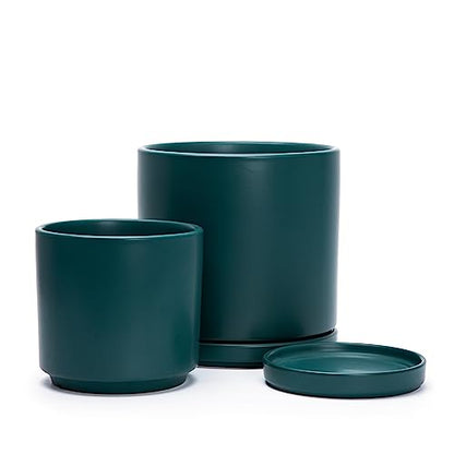 D'vine Dev 2-Pack Ceramic Pots with Saucers, 6/8 in, Teal, 94-G-M-9 - color: Teal, size: Medium