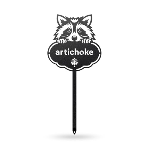 RealSteel Rocky the Raccoon Plant Markers – Cute Metal Garden Labels for Herbs & Vegetables | Outdoor Steel Plant Stakes for Garden, Greenhouse & Raised Beds | Gardening Gift | USA (ARTICHOKE-B-6X13) - style: ARTICHOKE