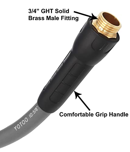 YOTOO Heavy Duty Hybrid Garden Water Hose 5/8-Inch by 25-Feet 150 PSI Kink Resistant, Flexible with Swivel Grip Handle and 3/4" GHT Solid Brass Fittings, Gray - color: Gray, size: 25 FT