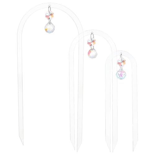 BENECREAT 3 Pack U-Shaped Acrylic Plant Trellis, 3 Size Small Plant Trellis for Potted Plants with Crystal Suncatcher for Home Window Garden, 205~310mm Long