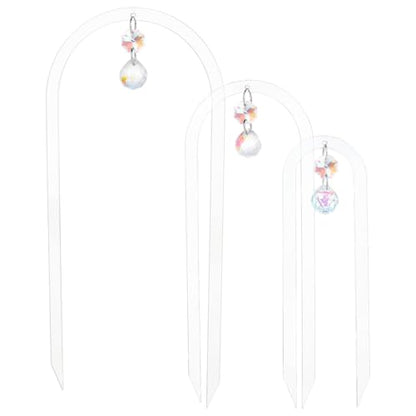 BENECREAT 3 Pack U-Shaped Acrylic Plant Trellis, 3 Size Small Plant Trellis for Potted Plants with Crystal Suncatcher for Home Window Garden, 205~310mm Long