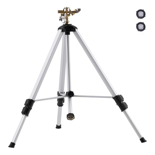 VEVOR Impact Sprinkler on Tripod Base, Heavy Duty Tripod Sprinklers with Brass Head & 3/4" Connector, 360 Degree Large Area Coverage Irrigation Sprinkler, Adjustable Heights for Yard Gray - size: 50", style: 1PC
