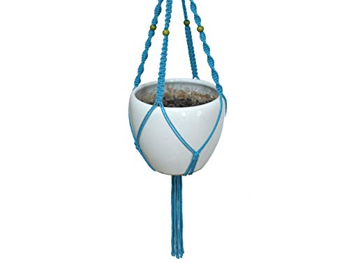 Macrame Plant Hanger & Holder, Hanging Planter 4 Legs Double Deck for 8 inch to 10 inch Two Pots Indoor Outdoor Hanging Planter Cotton Rope 67 Inch with Metal Ring (Cotton-Turquoise) - color: Turquoise