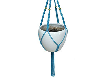 Macrame Plant Hanger & Holder, Hanging Planter 4 Legs Double Deck for 8 inch to 10 inch Two Pots Indoor Outdoor Hanging Planter Cotton Rope 67 Inch with Metal Ring (Cotton-Turquoise) - color: Turquoise