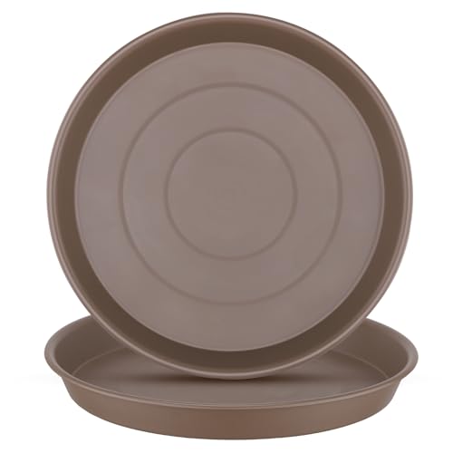 GREANER 12 Inch Plant Plates to Catch Water, 2PCS Brown Heavy Duty Humidity Trays for Indoor Plants, Deep Plant Saucer for Pot - color: Brown, size: 12"- 2 Packs