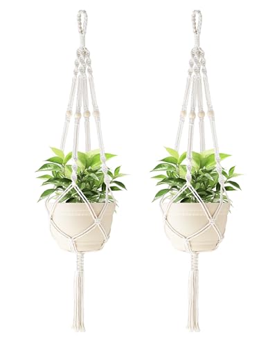 41 Inch Macrame Plant Hanger Indoor Hanging Plant Holder Ivory 2Pcs