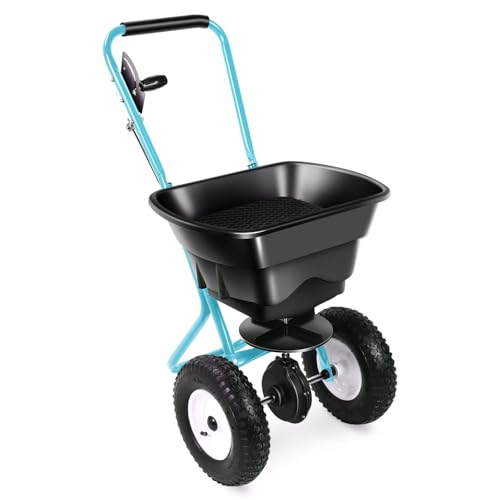 Auto Dynasty 80Lbs Walk-Behind Broadcast Spreader for Ice Melt/Seed, Blue - color: Blue