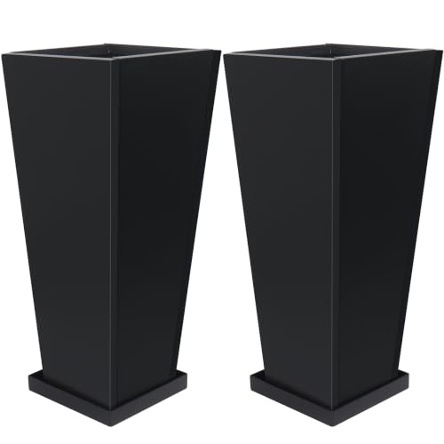 30" Metal Tall Outdoor Planters Set of 2, Durable & Wealtherproof - size: 30" H